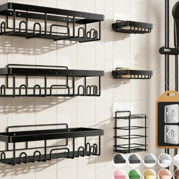 6-Piece Shower Caddy Set — Upgraded Rustproof, No-Drill Wall Mount