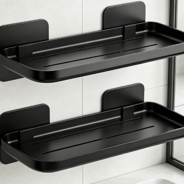 Small Floating Shelf (2-Piece Set) — No-Drill Black Wall Mount