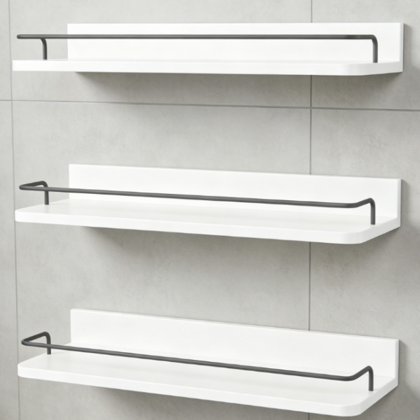 White Floating Shelf Set (3-Piece) — Corner Rack for Above the Toilet