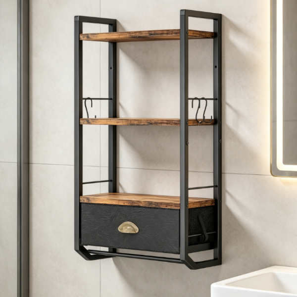 3-Tier Towel Rack with Drawer — Industrial-Style Toilet Rack