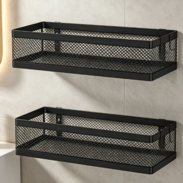Metal Mesh Basket Wall Shelf Set (2-Piece) — For Kitchen & Bathroom
