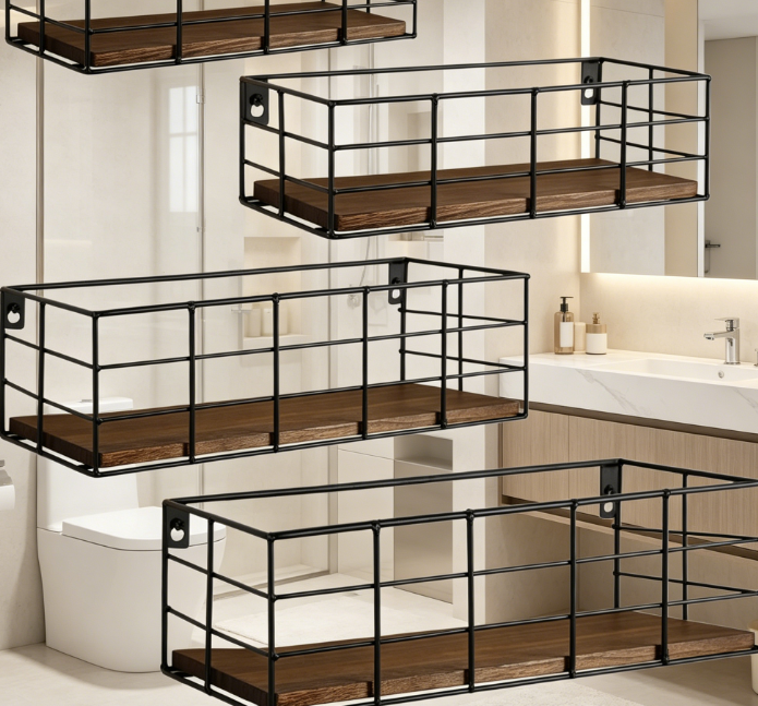Paulownia Wood Wall Shelf — 4-Piece Bathroom Storage Set - Image 2