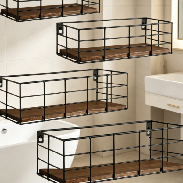 Paulownia Wood Wall Shelf — 4-Piece Bathroom Storage Set
