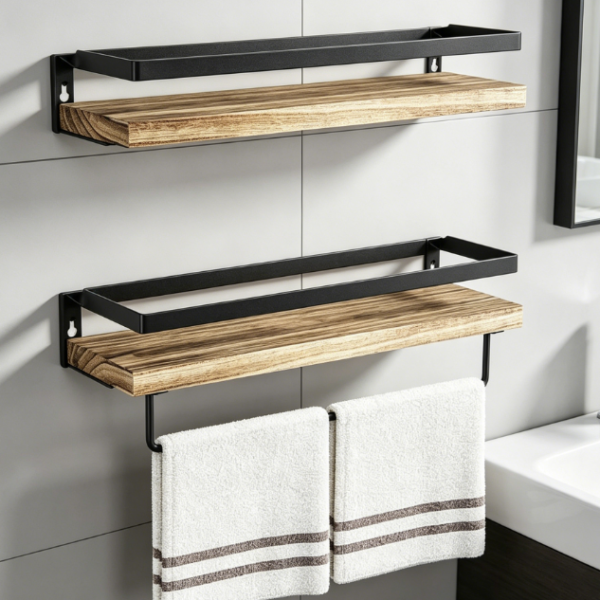 Floating Shelf Set (2-Piece) in Light Brown — Versatile for Bathroom & Living Room