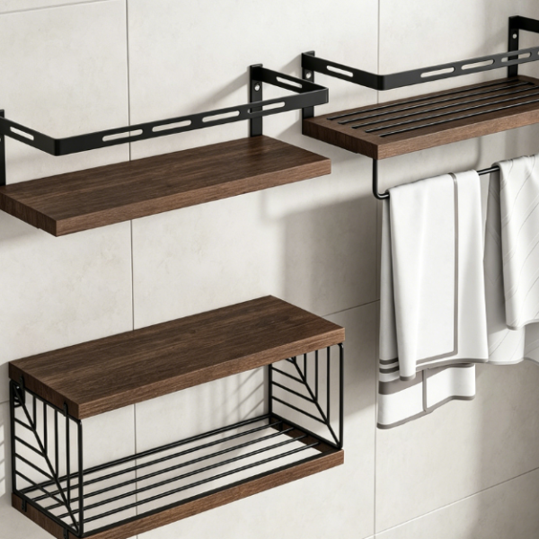 Rustic-Style 3-Tier Toilet Rack — Dark Brown Metal Frame