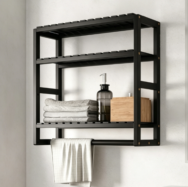 3-Tier Bamboo Toilet Rack with Tissue Holder (No-Drill Installation) - Image 2