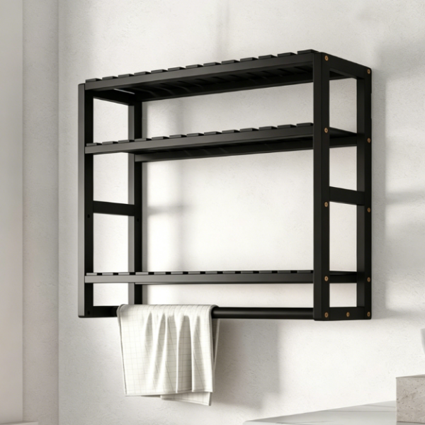 3-Tier Bamboo Toilet Rack with Tissue Holder (No-Drill Installation)