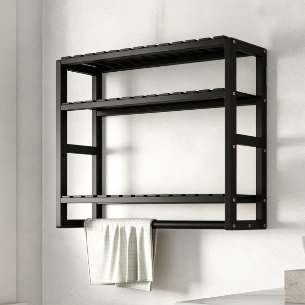 3-Tier Bamboo Toilet Rack with Tissue Holder (No-Drill Installation)