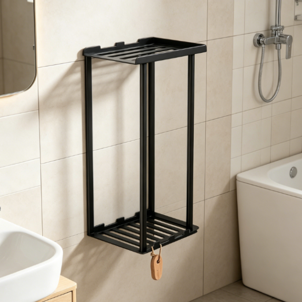 3-Tier Metal Towel Rack with Shelf and Hooks