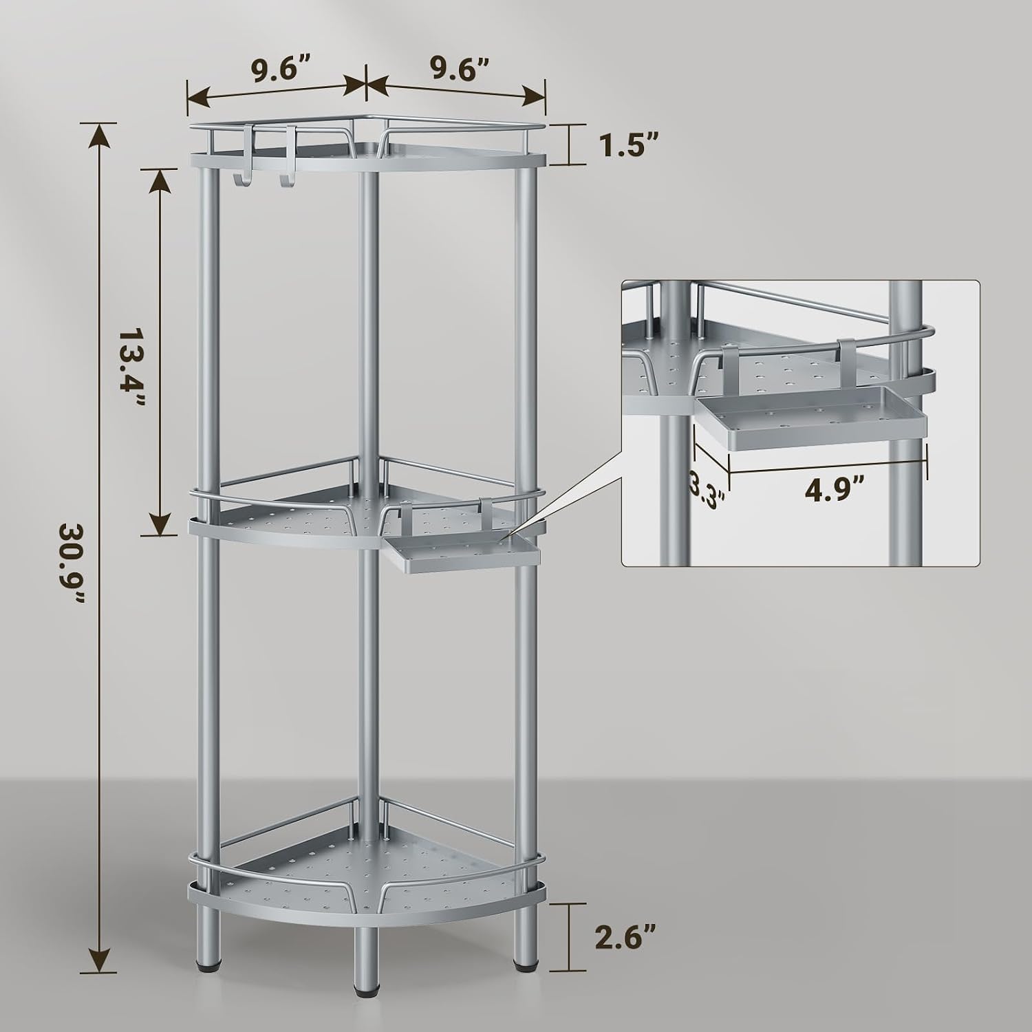 Freestanding 3-Tier Metal Corner Shower Rack - Image 2