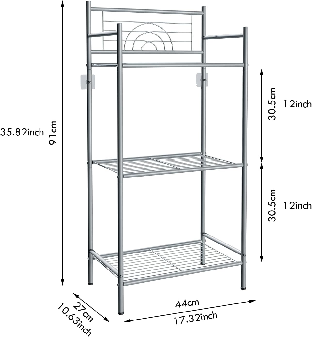 3-Tier Metal Freestanding Shelf/Towel Rack With Adjustable Feet - Image 2