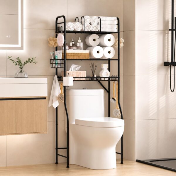 3-Tier Over-The-Toilet Rack With Toilet Paper Roll Holder