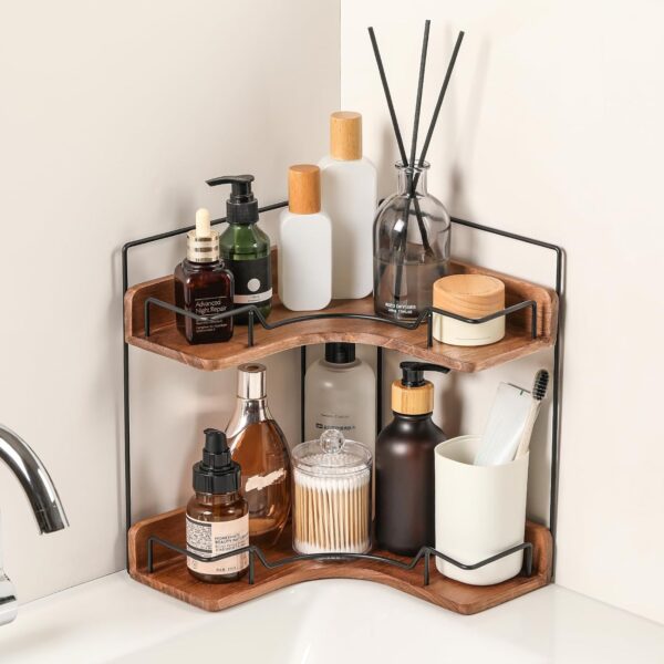 2-Tier Countertop Shelf; Wooden Corner Organizer
