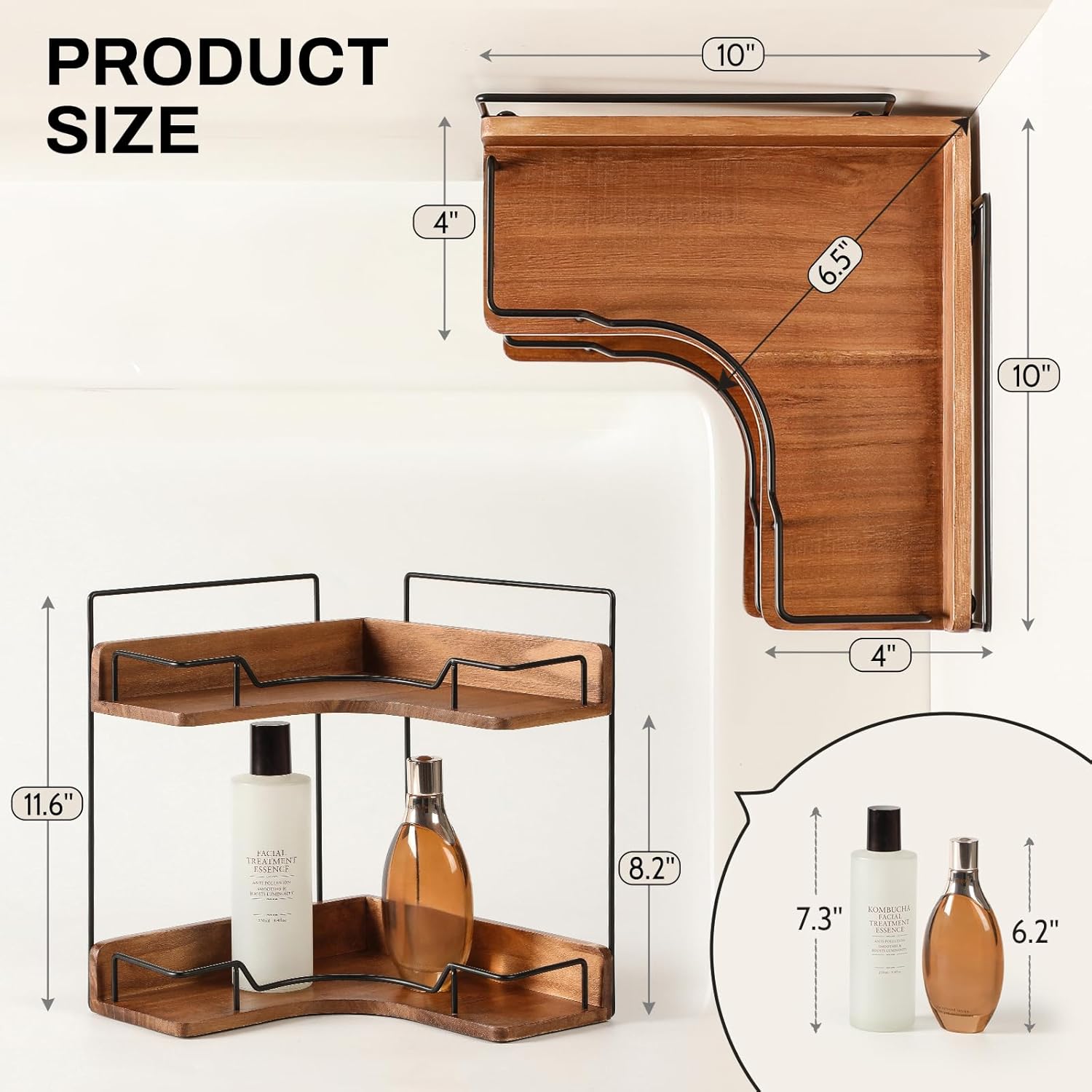 2-Tier Countertop Shelf; Wooden Corner Organizer - Image 2