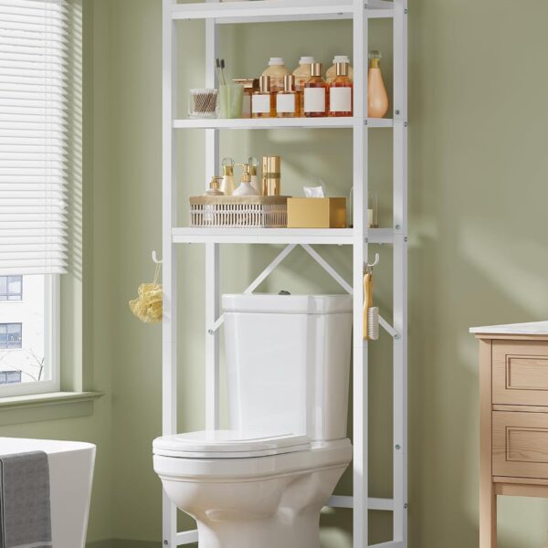 3-Tier Metal Freestanding Over-The-Toilet Rack With Hooks
