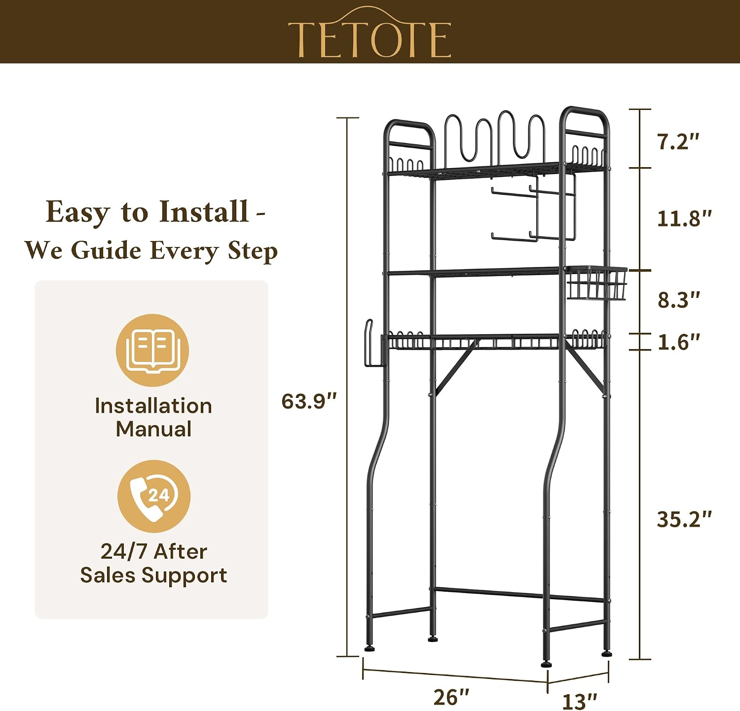 3-Tier Over-The-Toilet Rack With Toilet Paper Roll Holder - Image 2