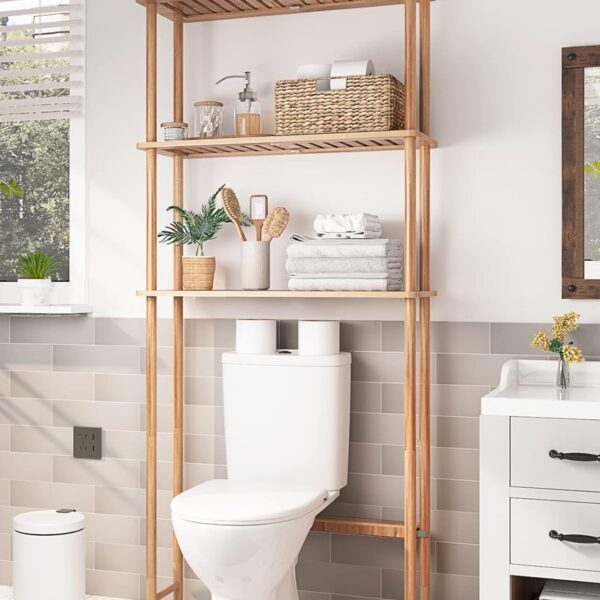 Space-Saving 3-Tier Bamboo Over-The-Toilet Rack