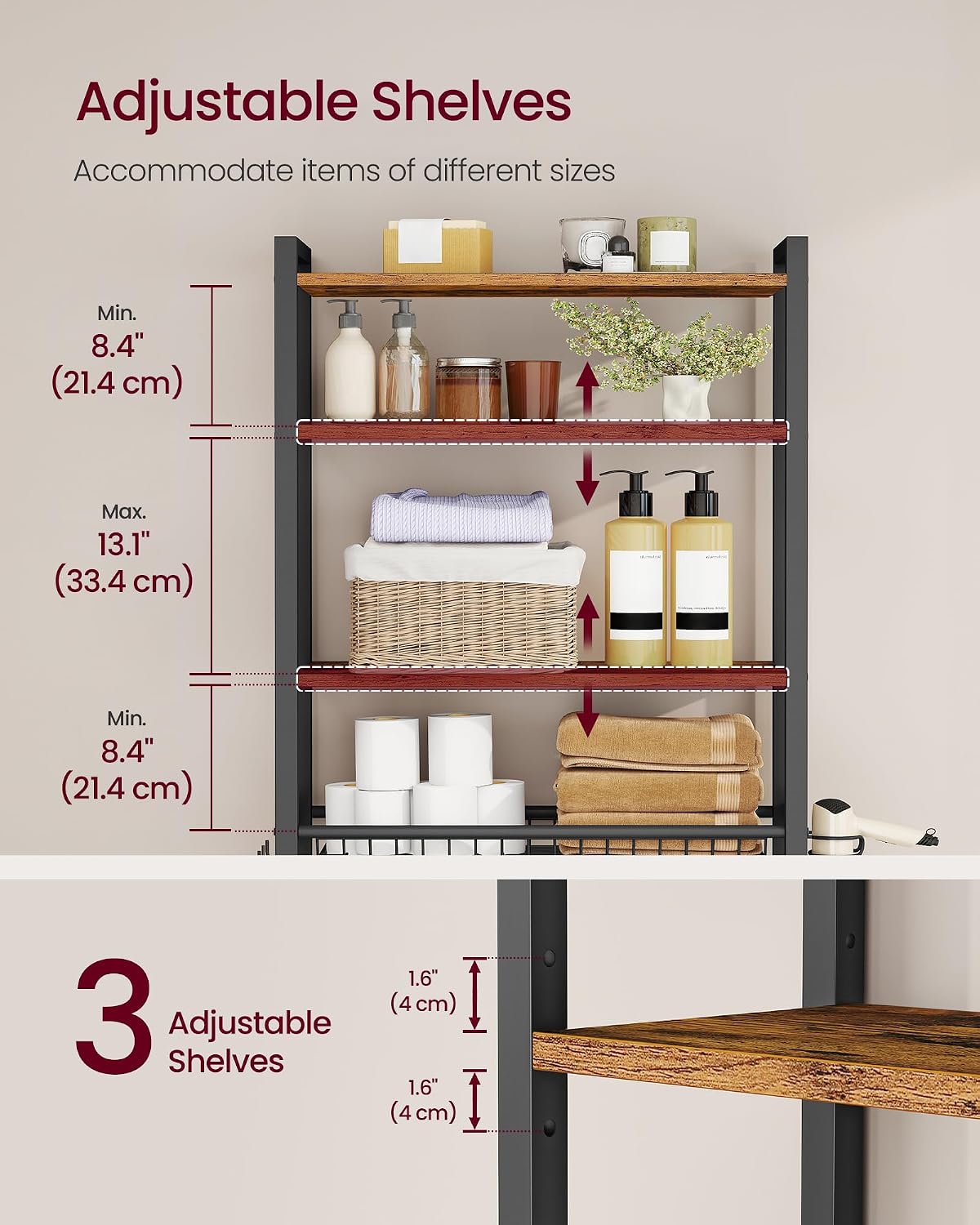 4-Tier Over-The-Toilet Rack With Adjustable Shelves And Storage Baskets - Image 2