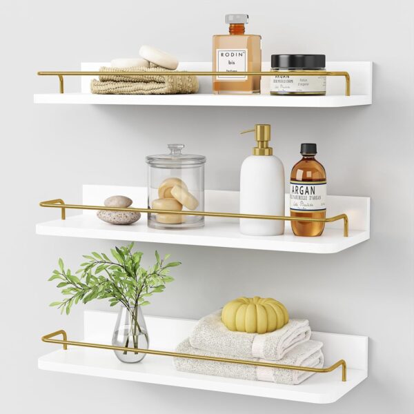 Gold Floating Shelf For Bathroom Or Living Room Storage And Decor