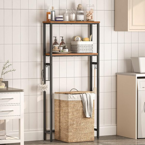 2-Tier Over-The-Toilet Rack With Toilet Paper Holder And Hooks