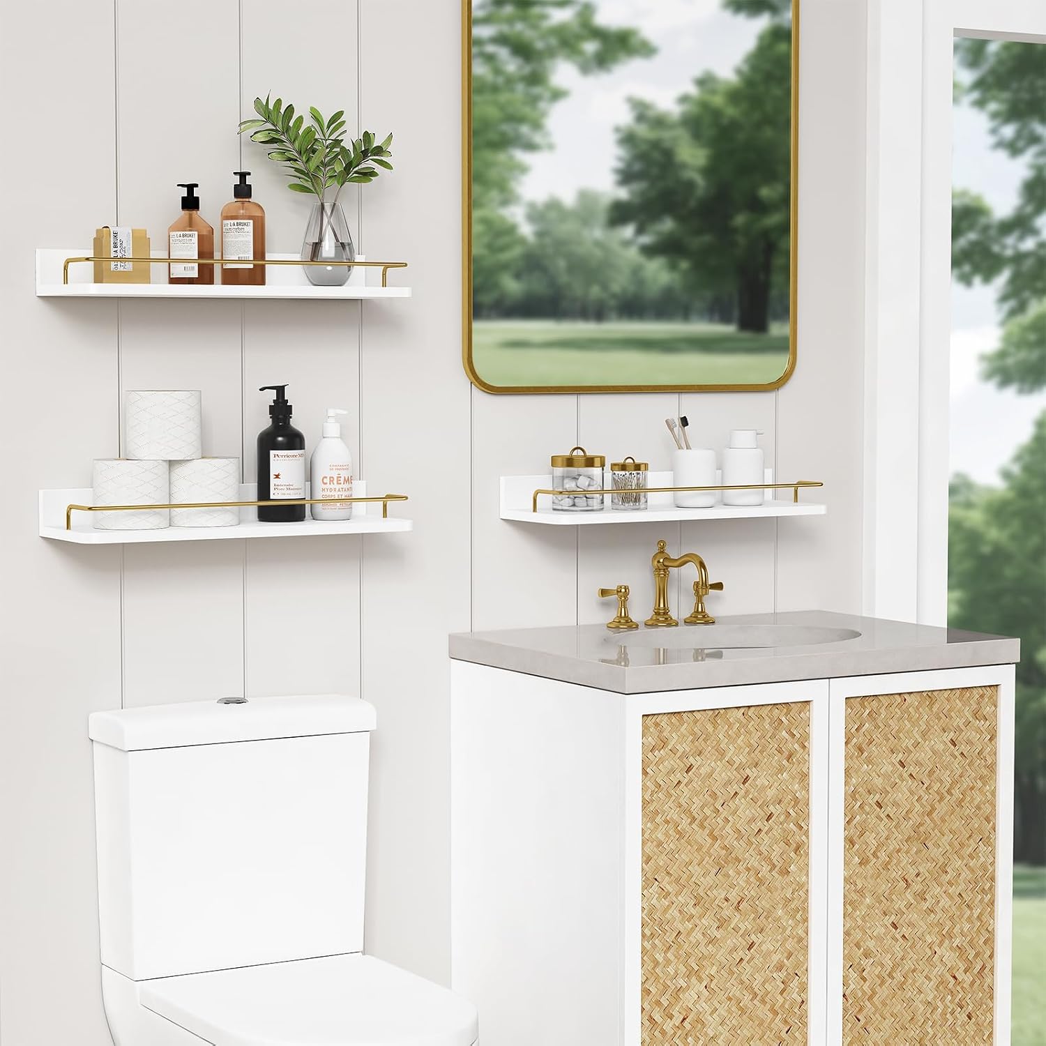 Gold Floating Shelf For Bathroom Or Living Room Storage And Decor - Image 2