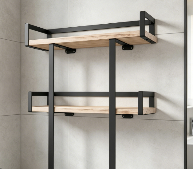 Metal & Wood Towel Rack — Foldable Bath Towel Storage for Small Bathrooms - Image 2