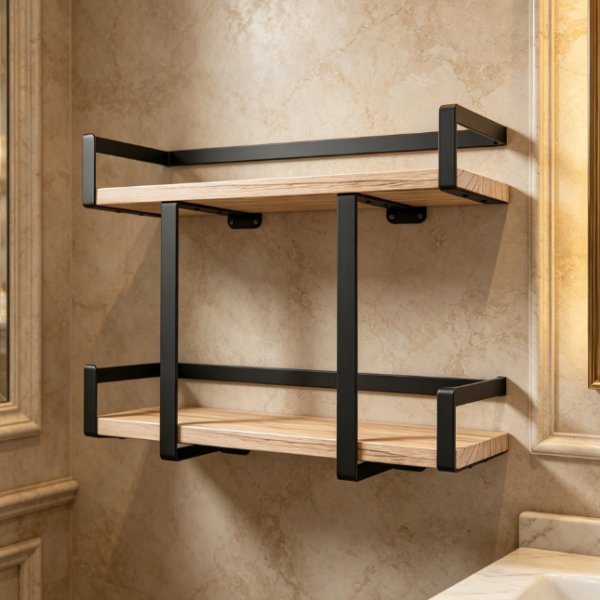 Metal & Wood Towel Rack — Foldable Bath Towel Storage for Small Bathrooms
