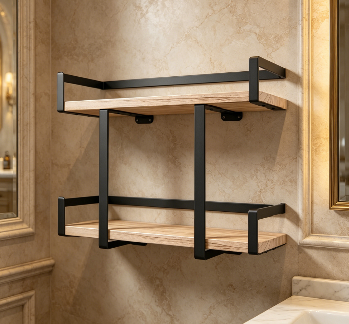 Metal & Wood Towel Rack — Foldable Bath Towel Storage for Small Bathrooms