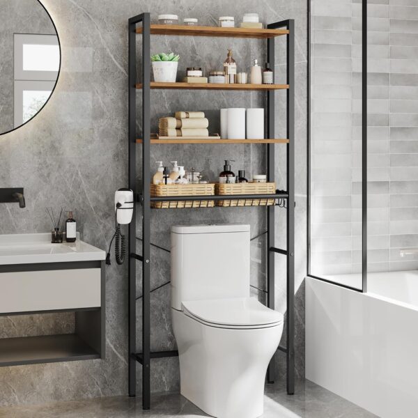 4-Tier Over-The-Toilet Rack With Adjustable Shelves And Storage Baskets