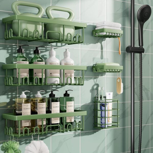 Rust-Proof, Waterproof Shower Rack; Drill-Free Adhesive Mounting