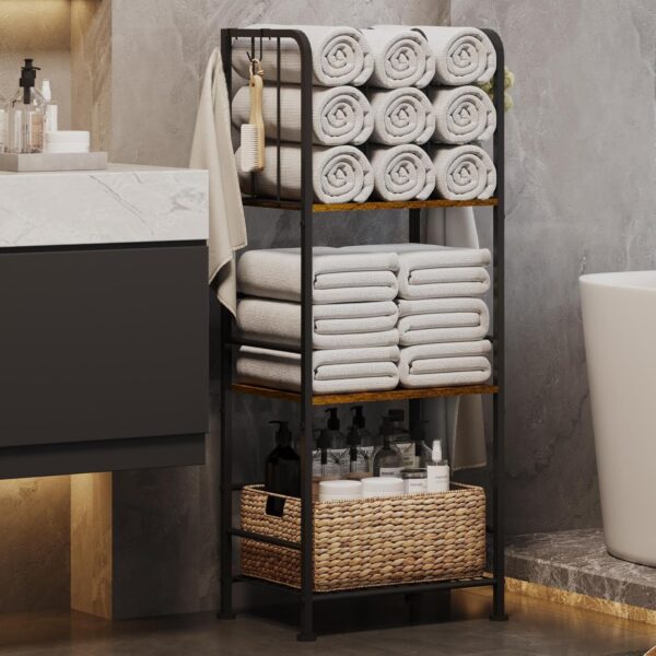 3-Tier Freestanding Towel Rack/Cabinet With Metal Frame