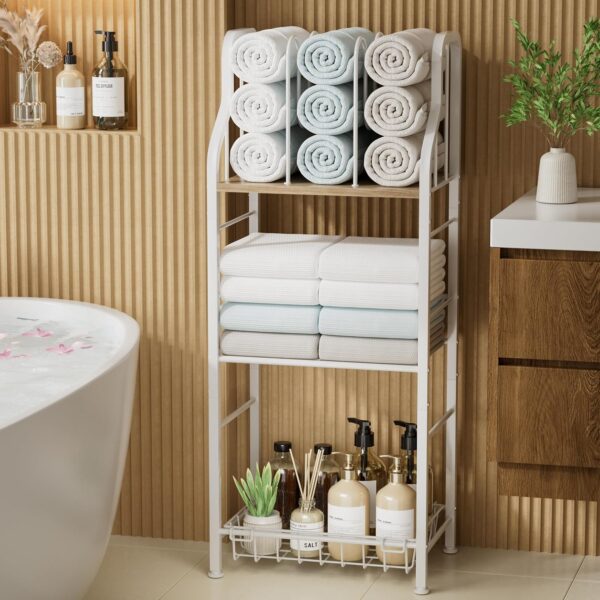 Freestanding Towel Rack With 3-Tier M-Shaped Dividers